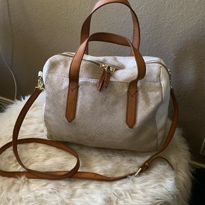 Fossil satchel cream with tan trim good used condition
